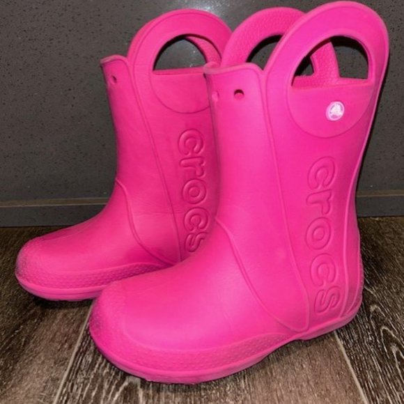 CROCS Handle It Rain Boot Youth Junior Girls J-3 Pink Lightweight Waterproof 128 - Picture 1 of 6